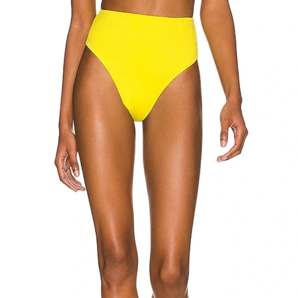 FRANKIES BIKINIS X Revolve Anne High Waisted Plisse Bikini Bottom In Pina Colada